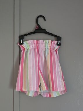 SHEIN Pastel Stripe Paperbag Waist Shorts